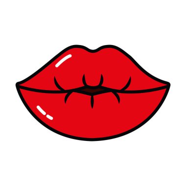 pop sanat öğeleri konsepti, kadın ağız simgesi, çizgi ve dolgu stili