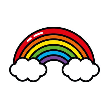 pop sanat öğeleri konsepti, bulutlar ve gökkuşağı simgesi, çizgi ve dolgu biçimi