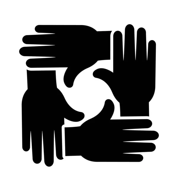 Čtyři ruce dohromady ikona, silueta styl — Stockový vektor