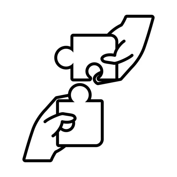 Hände mit Puzzleteilen Ikone, Linienstil — Stockvektor