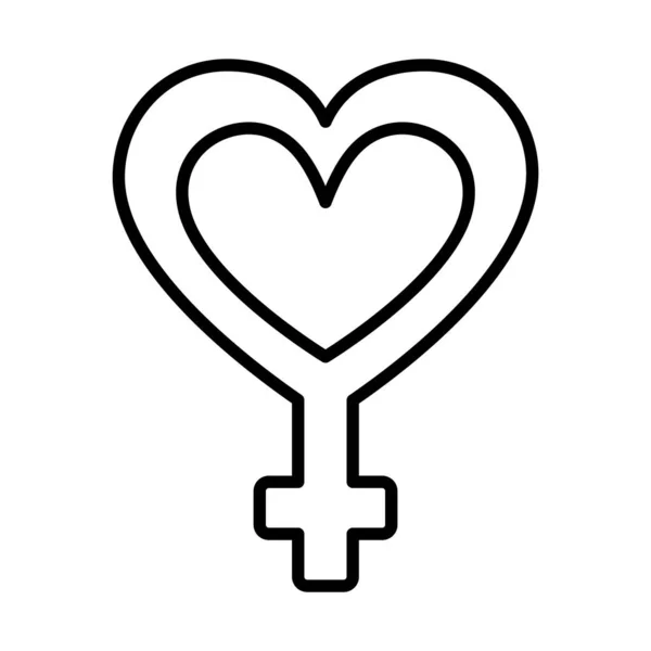 Ženský symbol pohlaví ve tvaru srdce, linie — Stockový vektor