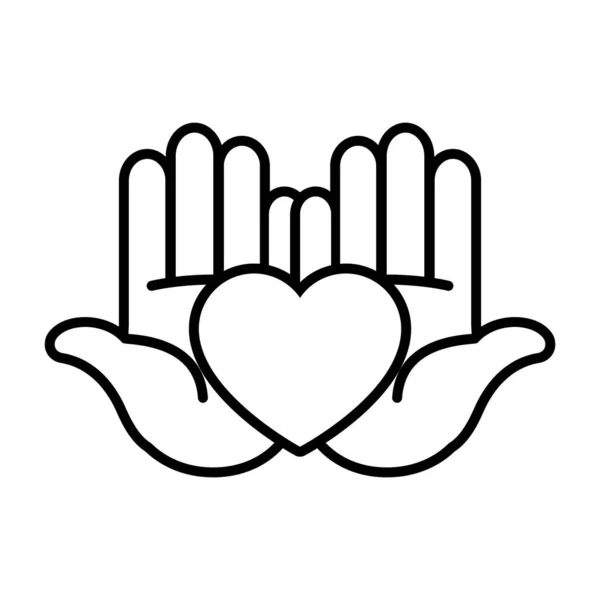 Manos con icono del corazón, estilo de línea — Vector de stock