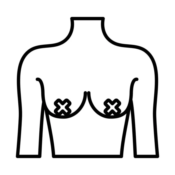 Feminismus koncept, nahé ženské tělo ukazující prsa s kříži na bradavkách, linie styl — Stockový vektor