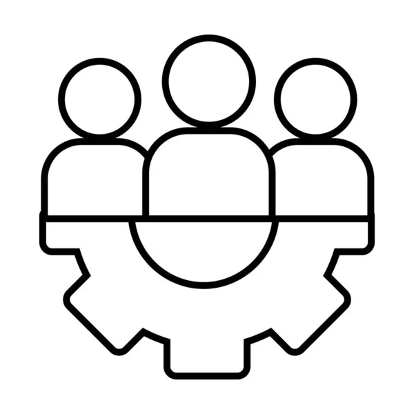 Rueda de engranaje con pictograma icono de la gente, estilo de línea — Vector de stock