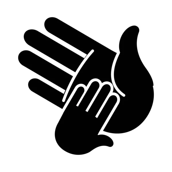 Μεγάλο χέρι και μικρό χέρι που αγγίζει, στυλ σιλουέτα — Διανυσματικό Αρχείο