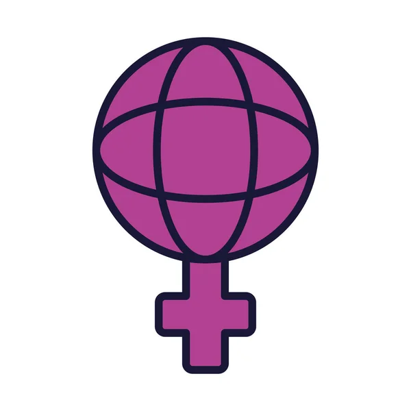 Concepto de feminismo, esfera global sobre el símbolo de género femenino icono, línea y estilo de relleno — Archivo Imágenes Vectoriales