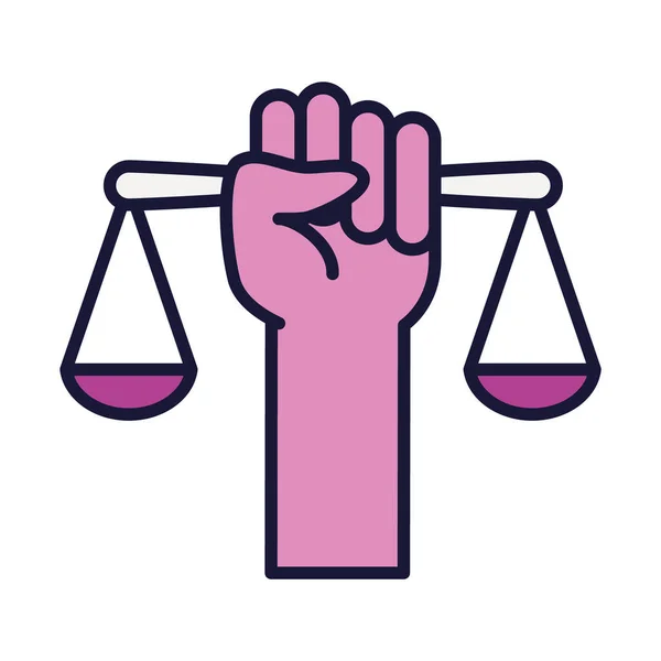 Feminisme concept, hand met een schaal icoon, lijn en vul stijl — Stockvector