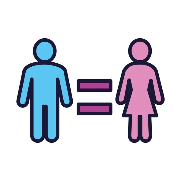 Feminismus koncept, symbol rovnosti piktogramu muž a žena ikona, linie a styl výplně — Stockový vektor