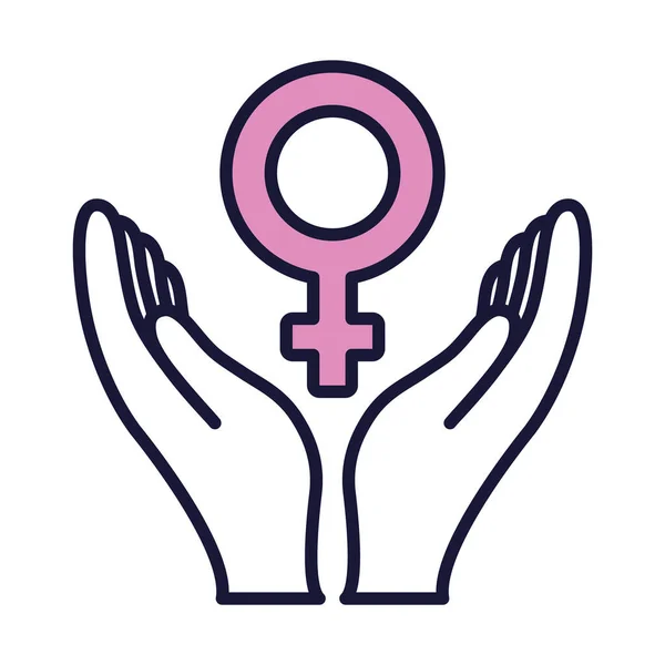 Open hands with female gender symbol icon, line and fill style — Stock Vector
