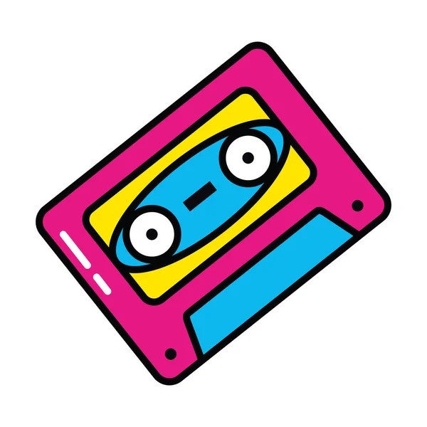 Pop art elements, retro casette icon, line and fill style — 스톡 벡터
