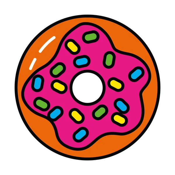 Pop-Art-Elemente, süßes Donut-Symbol, Linien- und Füllstil — Stockvektor
