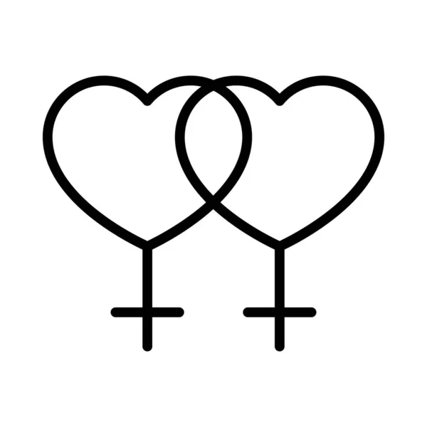 성적 지향 개념, 심장 레즈비언 상징, 라인 스타일 — 스톡 벡터