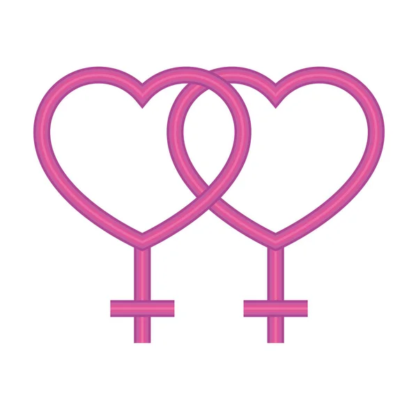 Koncept sexuální orientace, lesbický symbol srdcí, neonový styl — Stockový vektor