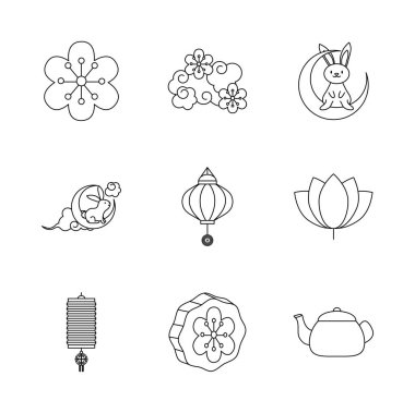 ikon çiçek seti ve sonbahar ortası, satır biçimi