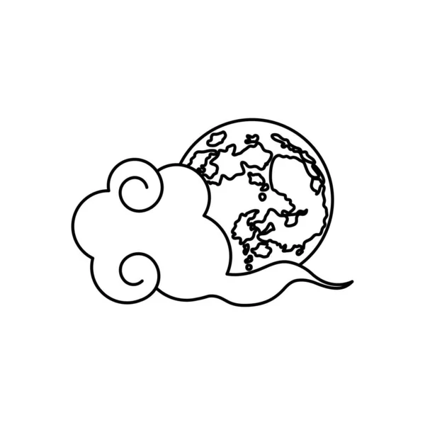 Concepto de mediados de otoño, nube oriental y planeta de la tierra icono, estilo de línea — Archivo Imágenes Vectoriales
