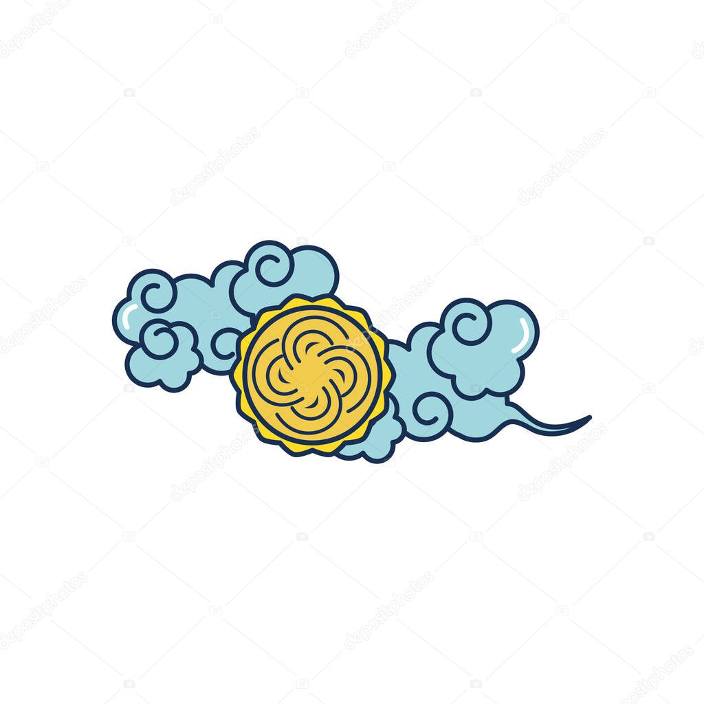 oriental cloud and mooncake icon, line fill style