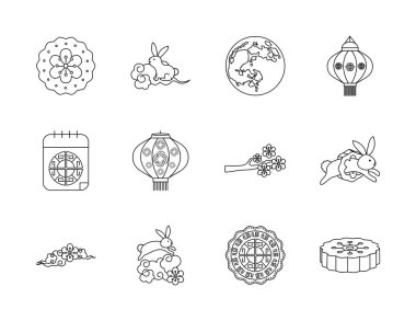 ay çöreği ve sonbahar ortası ikonu seti, satır biçimi