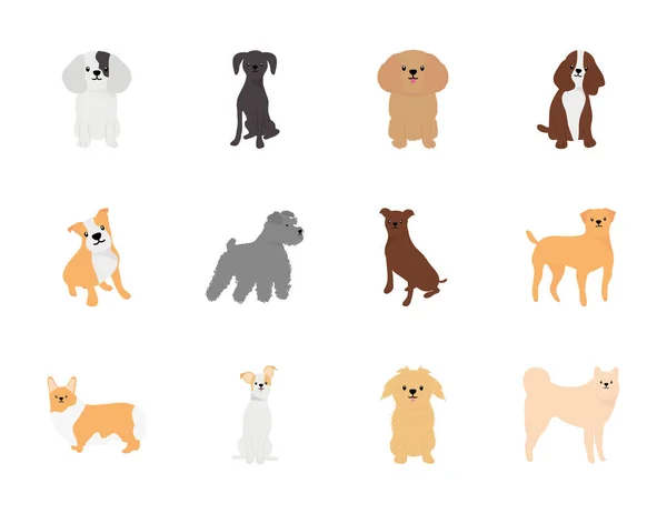 Icono conjunto de bulldog y perros, estilo plano — Vector de stock