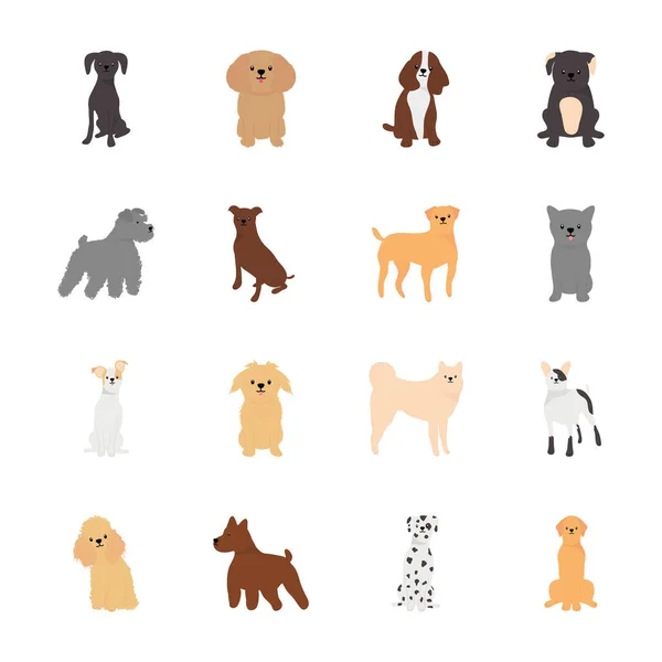Conjunto de ícones de dalmatian e cães, estilo plano — Vetor de Stock