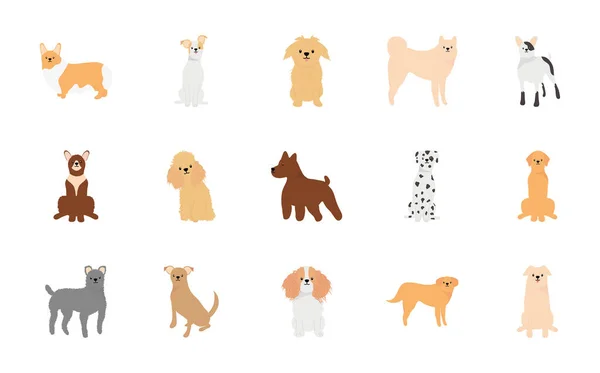 Kreslený buldok a psi ikona sada, plochý styl — Stockový vektor
