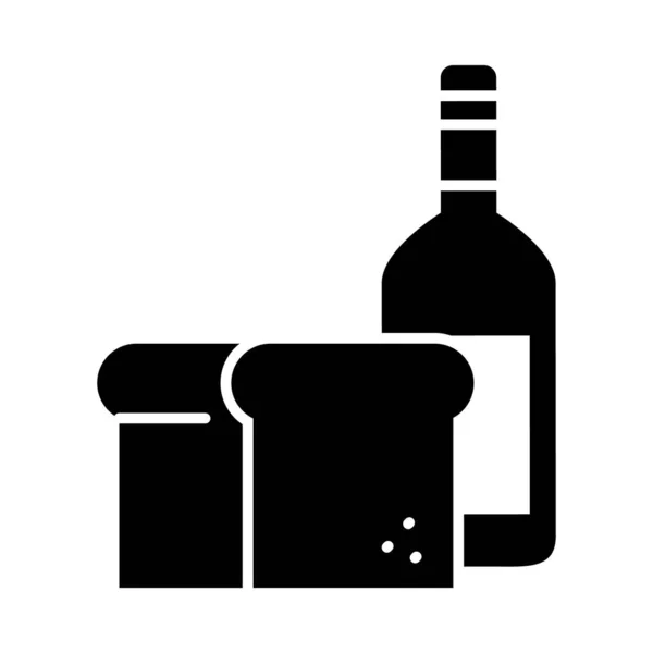Ícone de pão e garrafa, estilo silhueta — Vetor de Stock