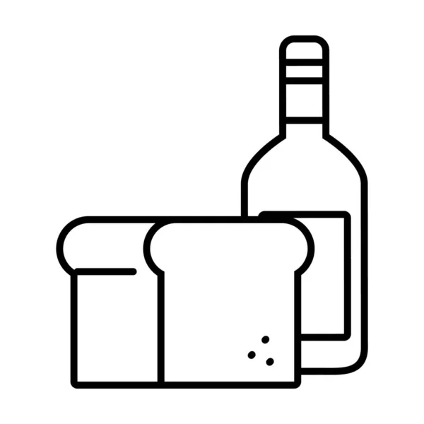 Icono de pan y botella, estilo de línea — Vector de stock