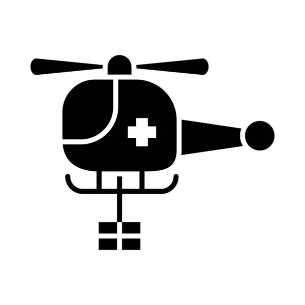 Медицинский вертолет с иконой коробки, в стиле силуэта — стоковый вектор