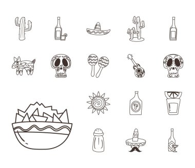 Meksika nachos kasesi serbest biçim çizgi simgesi vektör tasarımı