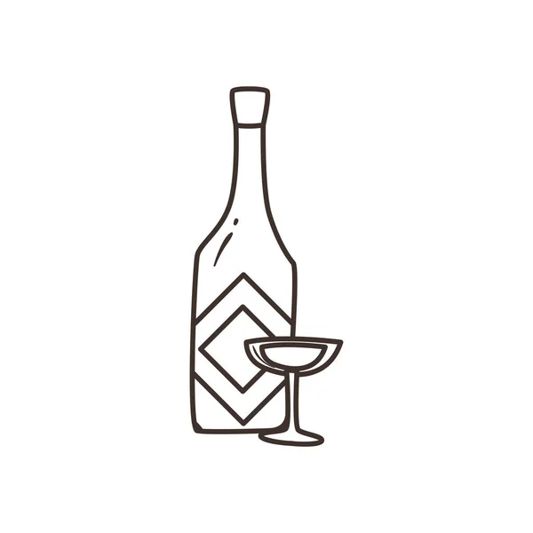 Mexicaanse tequila fles met cup vrije vorm lijn stijl pictogram vector ontwerp — Stockvector