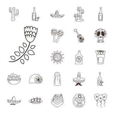 Meksika çiçekleri ve serbest form biçimi biçim biçimi vektör tasarımı