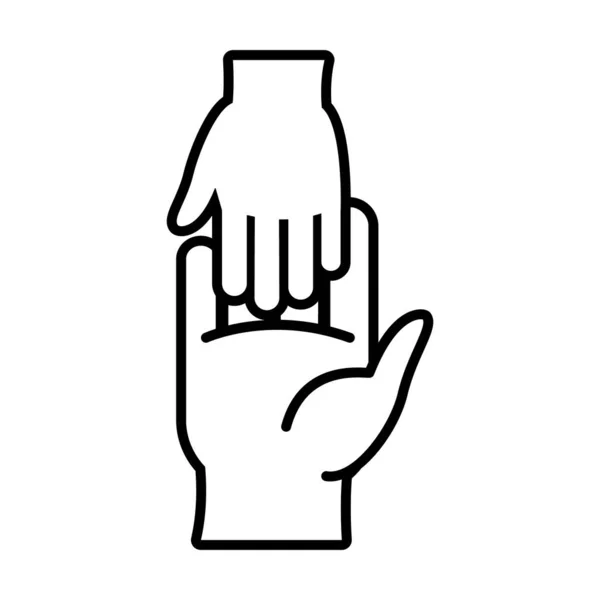 子供の手と大人の手のタッチラインスタイル — ストックベクタ