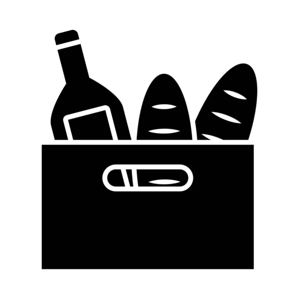 Box with breads and bottle, silhouette style — Stock Vector