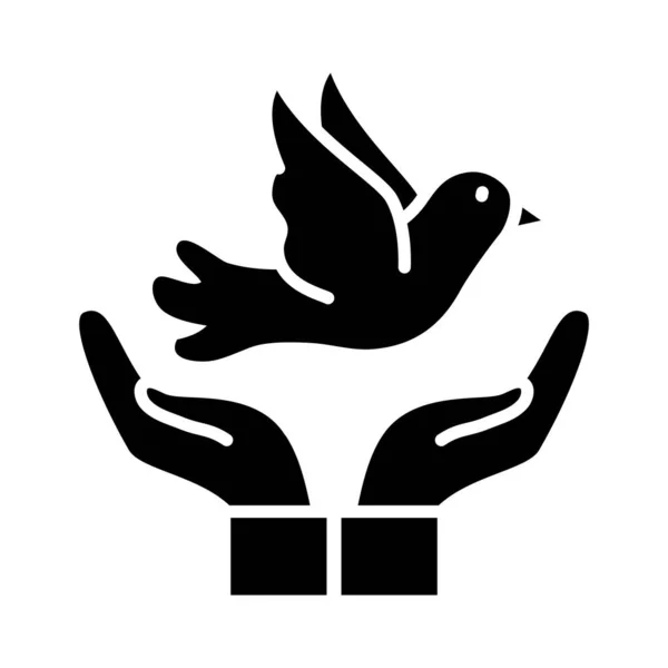 Mãos com ícone pomba paz, estilo silhueta — Vetor de Stock