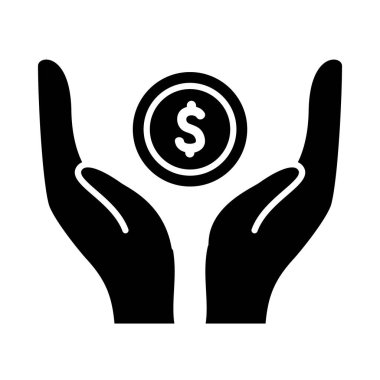 Eller ve para madeni para ikonu, siluet tarzı