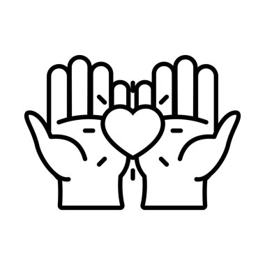 Kalp simgesini tutan eller, çizgi tarzı.