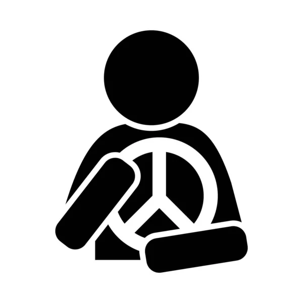 Pictogram man hugging a peace symbol icon, silhouette style — Stock Vector