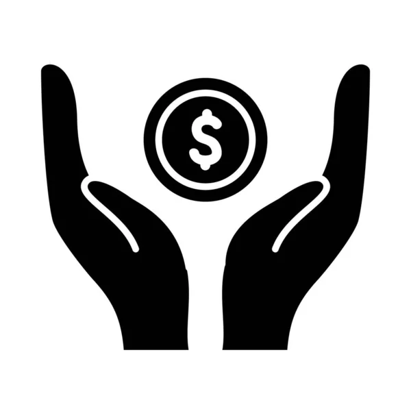 Handen en geld munt pictogram, silhouet stijl — Stockvector