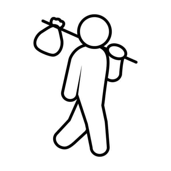 Мужчина, держащий в руках палку с сумкой, стиль линии — стоковый вектор