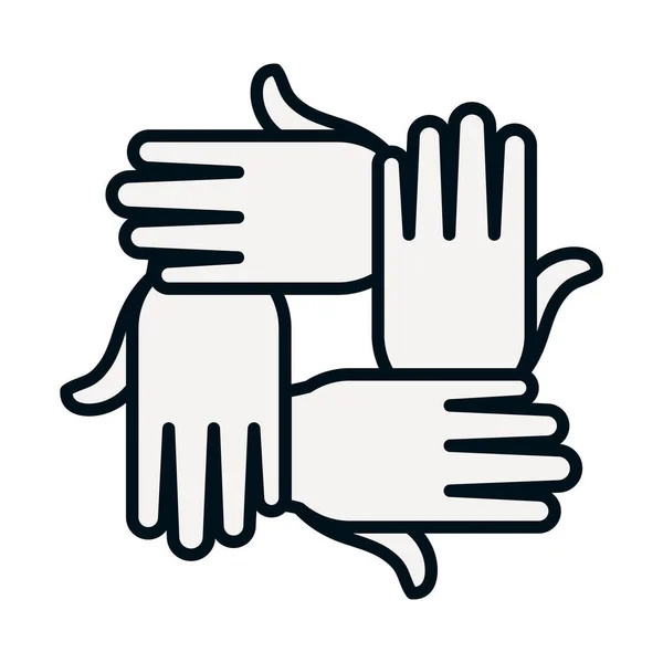Solidaridad manos icono, línea y estilo de relleno — Vector de stock