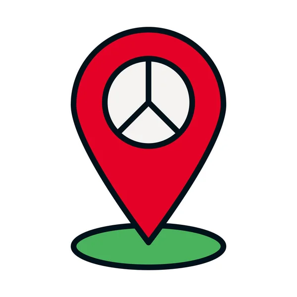Pin de ubicación con icono de símbolo de paz, línea y estilo de relleno — Vector de stock