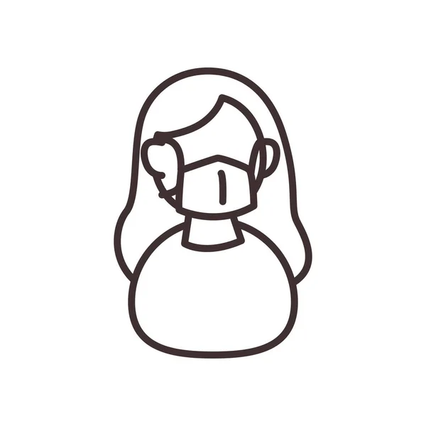 Avatar femme avec masque ligne style icône vectoriel design — Image vectorielle