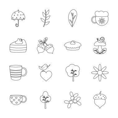 Ağaçlar ve sonbahar simgesi seti, satır biçimi