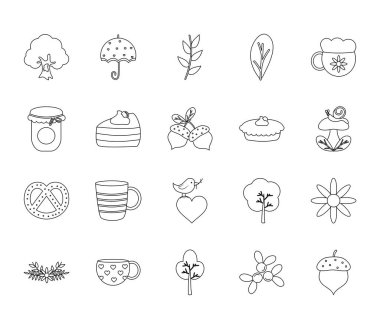 çiçekler ve sonbahar simgesi seti, satır biçimi