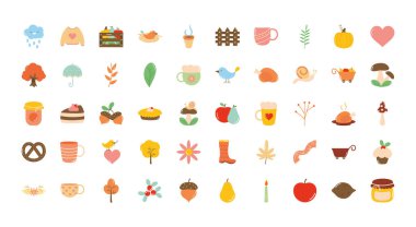 sonbahar simgesi seti, düz biçim