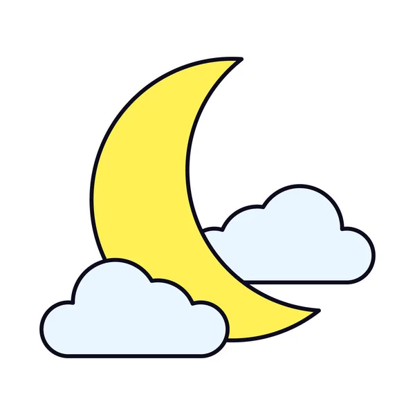Halvmåne och moln ikon, linje och fylla stil — Stock vektor