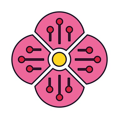 Sonbahar ortası konsepti, oryantal çiçek simgesi, çizgi ve dolgu biçimi