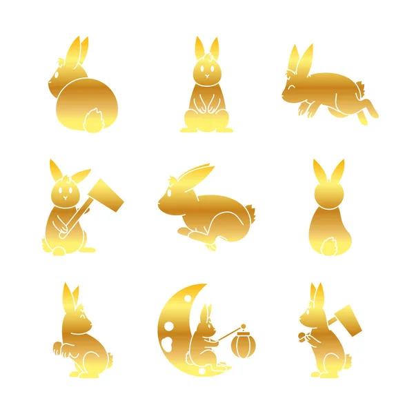 Ładny króliki i połowy jesień ikona zestaw, gradientowy styl — Wektor stockowy