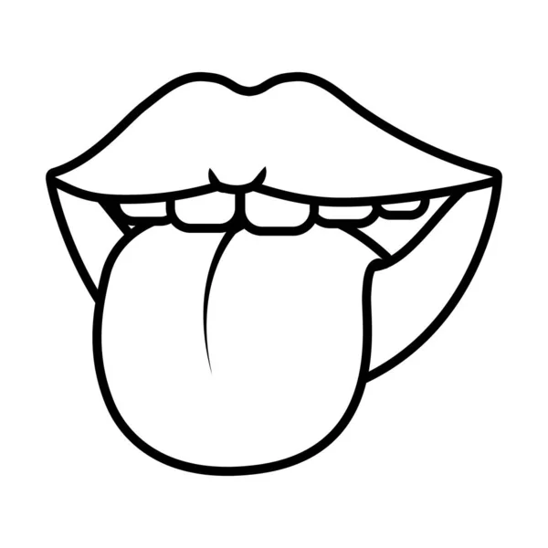 Concept d'éléments pop art, bouche montrant l'icône de la langue, style ligne — Image vectorielle