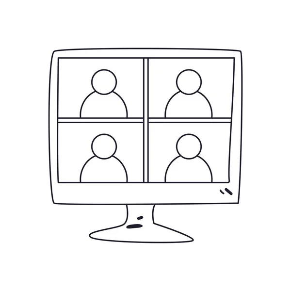 Personas en el ordenador en línea de chat de vídeo icono de estilo de diseño de vectores — Vector de stock