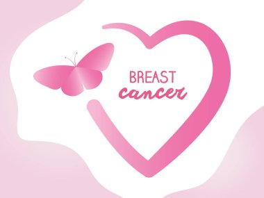 Kalp ve pembe kelebekli göğüs kanseri tasarımı